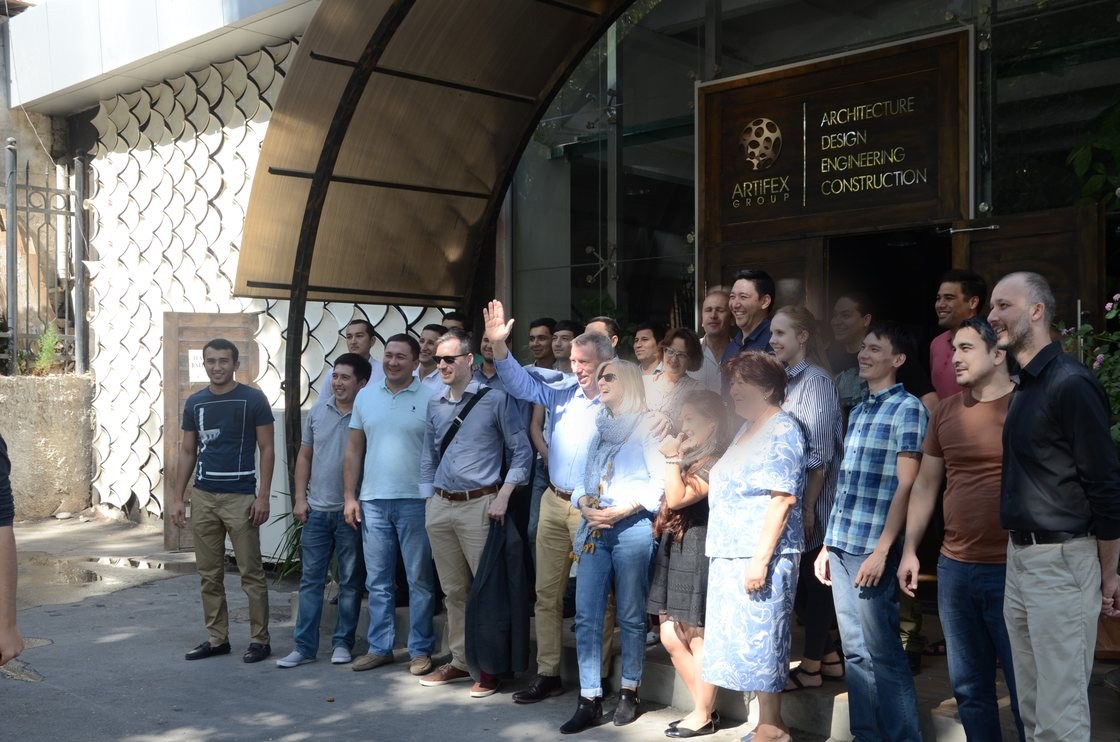 The early team outside the studio