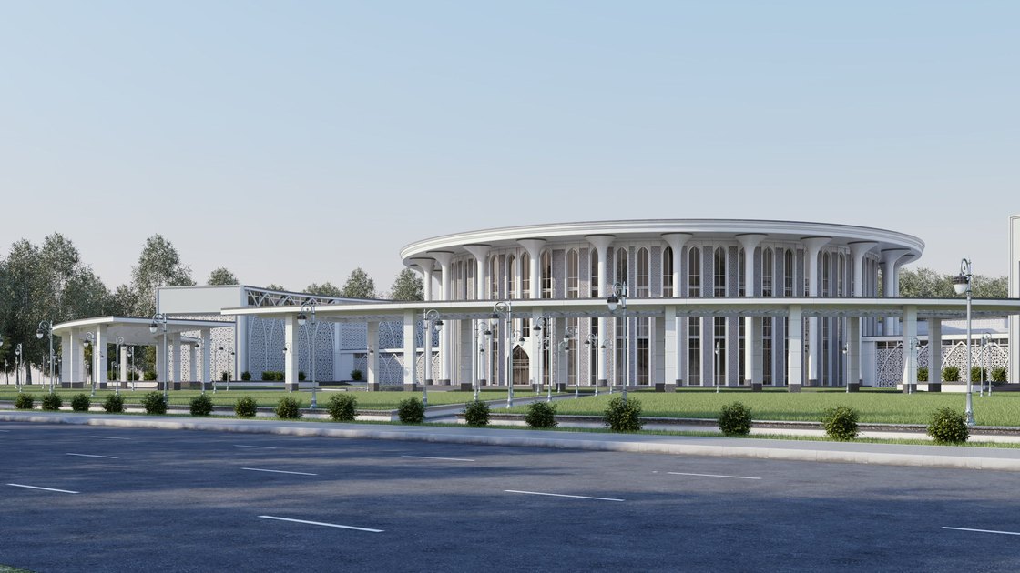 Administrative building in Tashkent — 1 of 20, showing the arched panjara screen and the circular assembly hall
