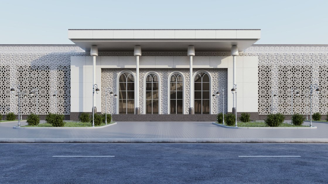 Administrative building in Tashkent — 11 of 20, showing the arched panjara screen and the circular assembly hall