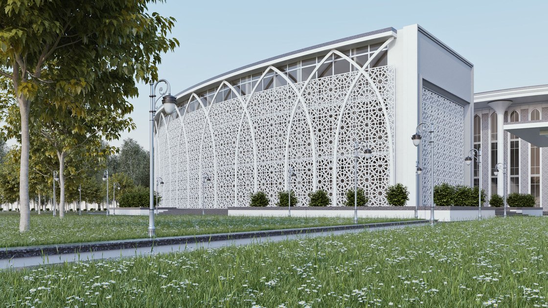 Administrative building in Tashkent — 12 of 20, showing the arched panjara screen and the circular assembly hall