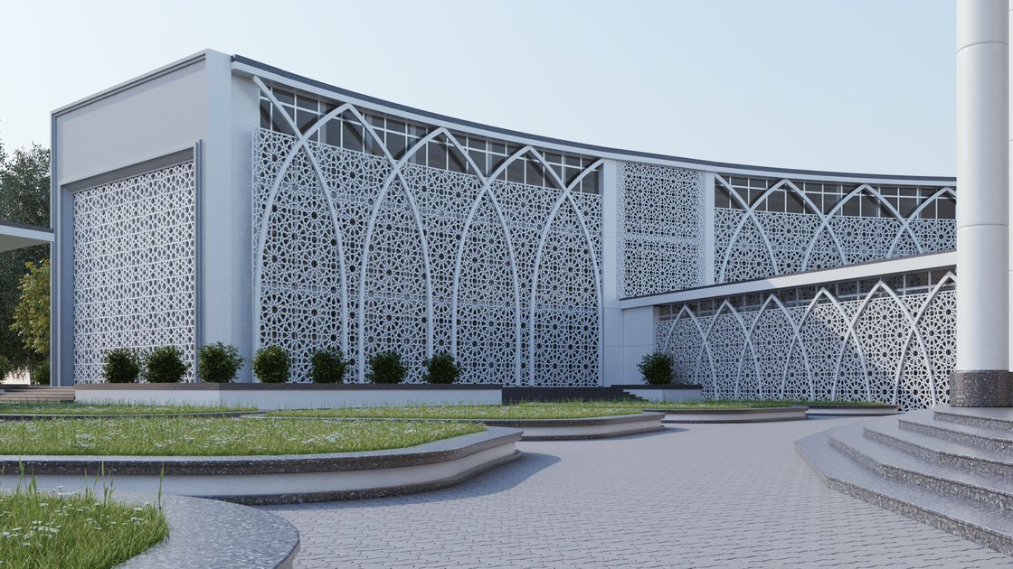 Administrative building in Tashkent — 13 of 20, showing the arched panjara screen and the circular assembly hall