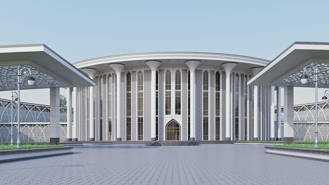 Administrative building in Tashkent — 14 of 20, showing the arched panjara screen and the circular assembly hall