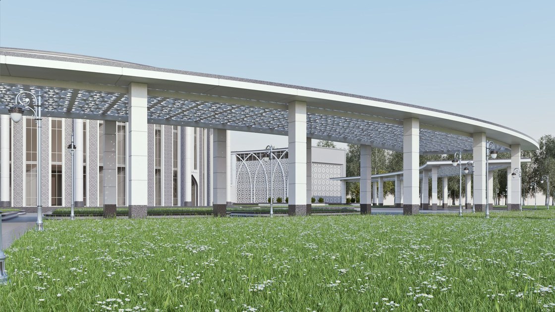 Administrative building in Tashkent — 17 of 20, showing the arched panjara screen and the circular assembly hall