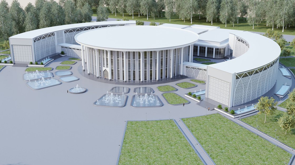 Administrative building in Tashkent — 20 of 20, showing the arched panjara screen and the circular assembly hall
