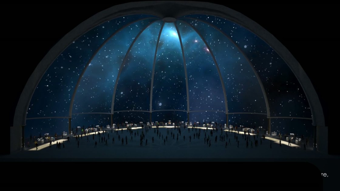 The dome used as a sky: a star field projected across its inner surface