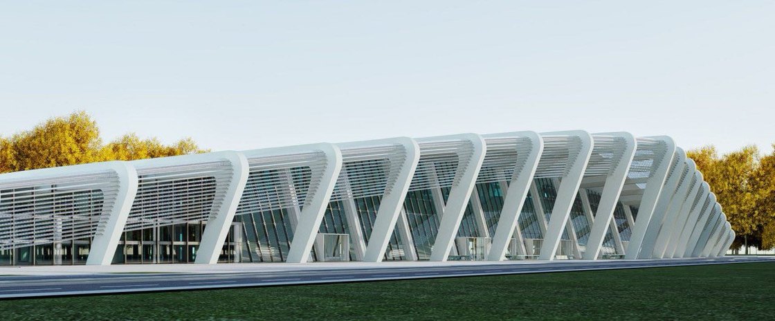 The exhibition centre along its full length