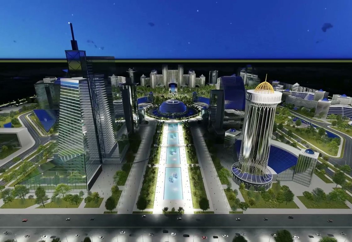 Tashkent City boulevard at night