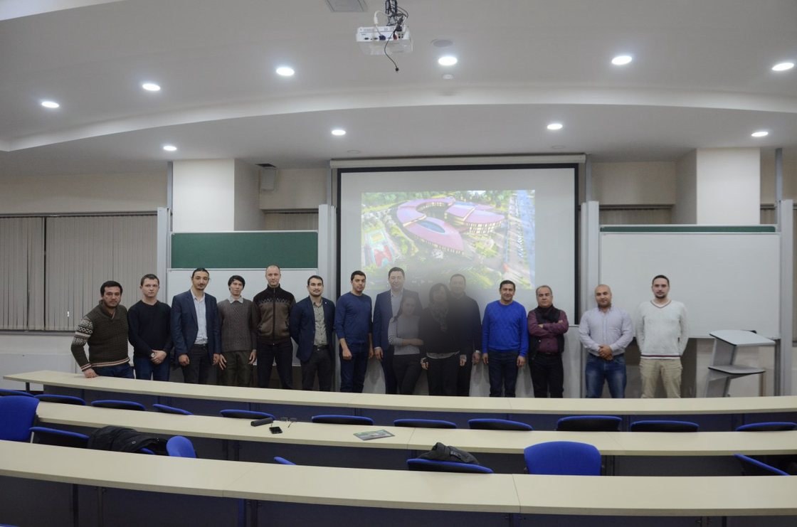 The team assembled after a project review