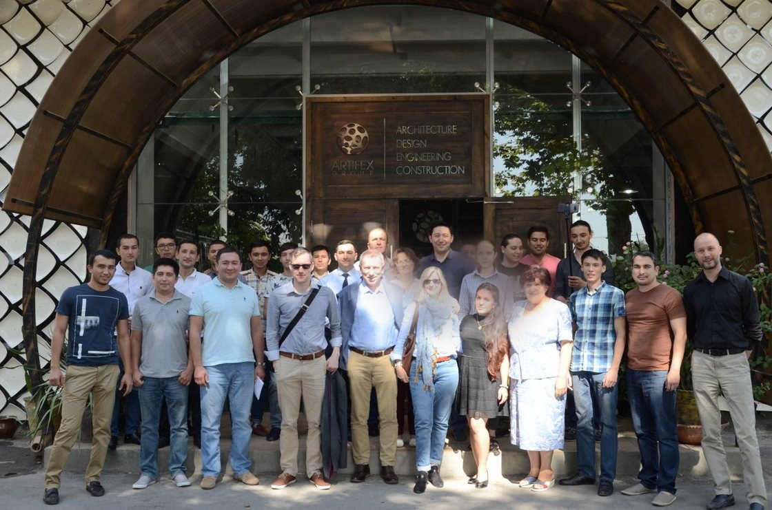 The wider team outside the studio